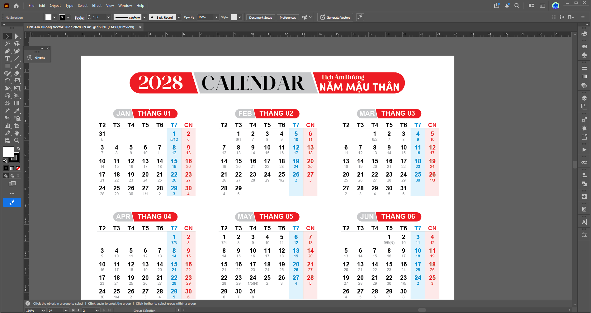 Lịch âm dương 2027 Vector - File chuẩn in ấn chất lượng cao
